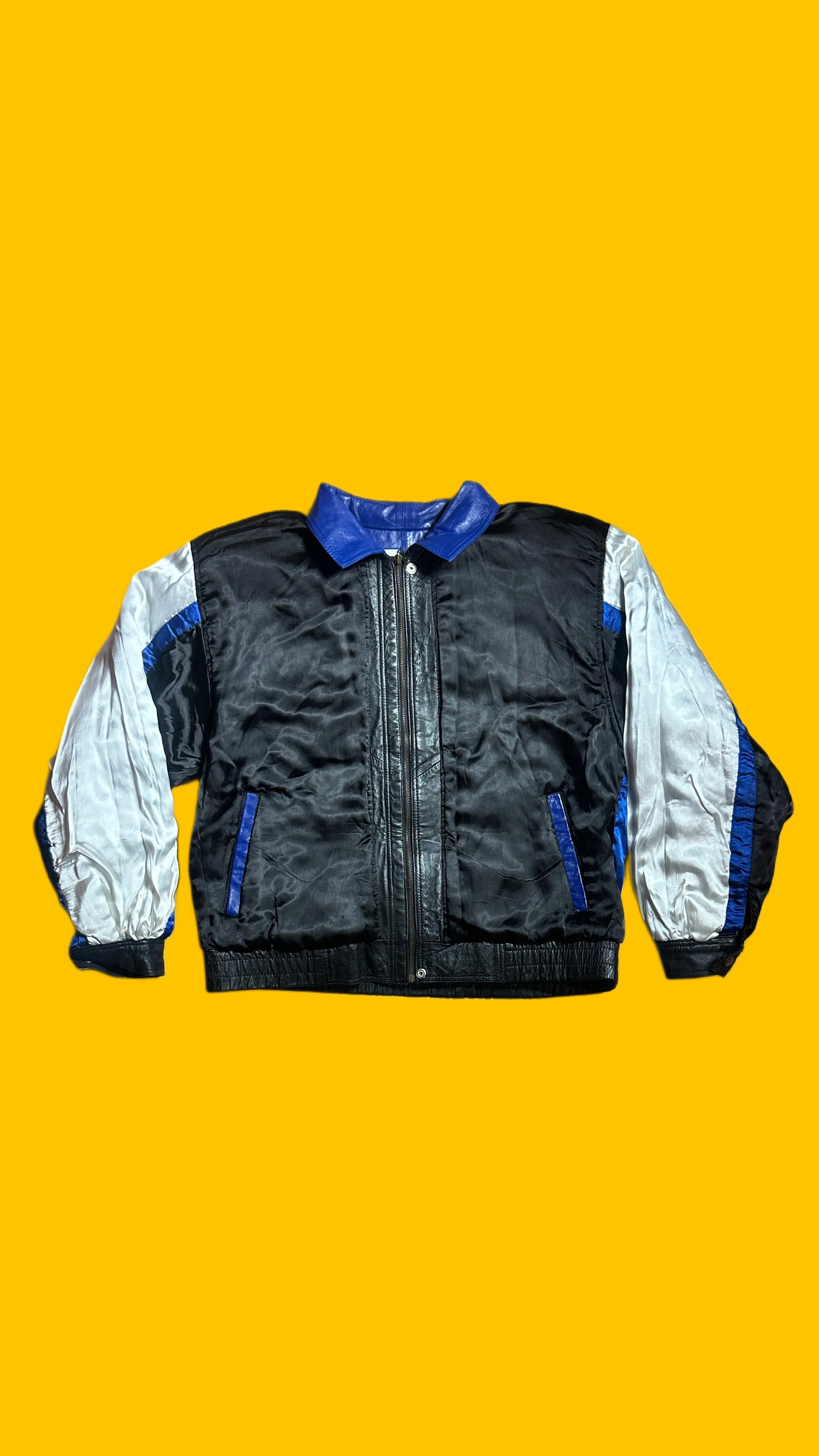 Greece Vintage Leather Jacket Blue Black XL