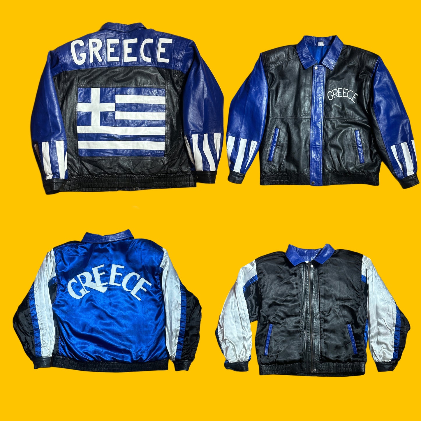Greece Vintage Leather Jacket Blue Black XL