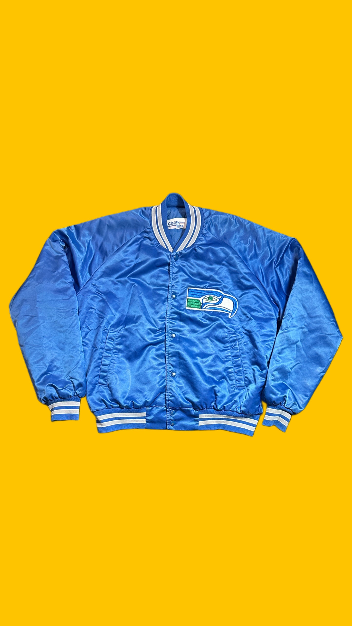 Seattle Seahawks Chalk Line Satin Bomber Jacket Vintage Blue