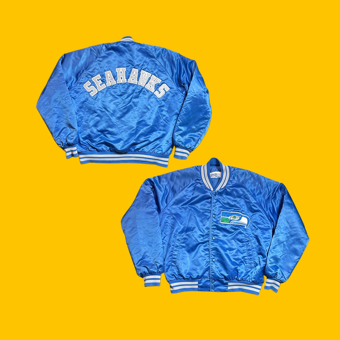 Seattle Seahawks Chalk Line Satin Bomber Jacket Vintage Blue